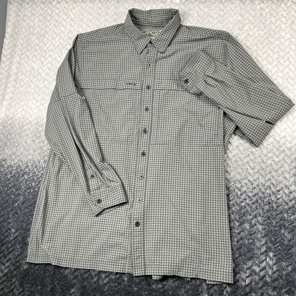 GameGuard TekCheck Long Slv Shirt Men XXL Gunmetal Gray Gingham Vented Fishing